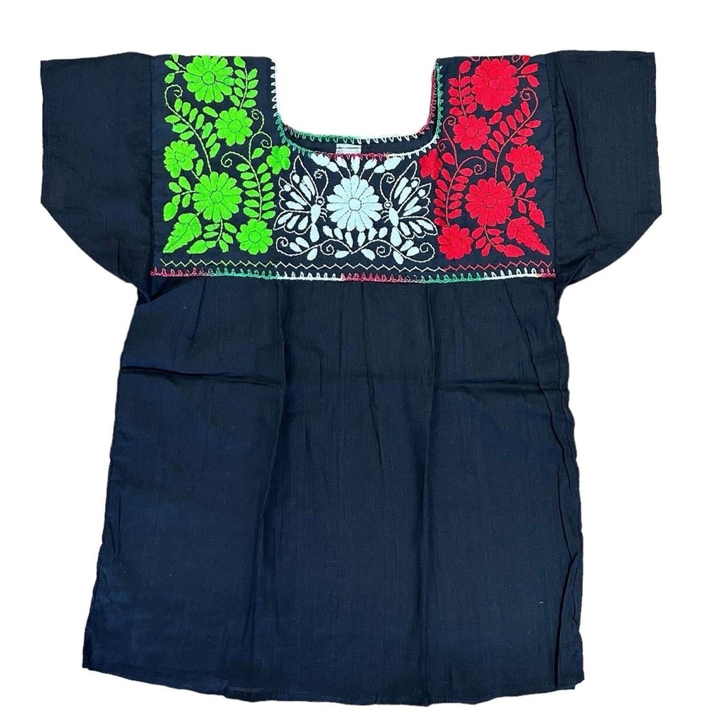 Tehuacan Black Tricolor Mexican Blouse